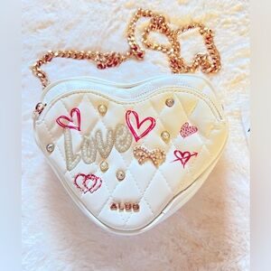 Aldo Heart Shaped Quilted w/Pearl & Rhinestone Embellishment Crossbody Bag NWT